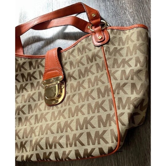 Vintage Michael Kors Signature Brown & Orange Leather Straped Shoulder bag Y2K - Picture 3 of 13